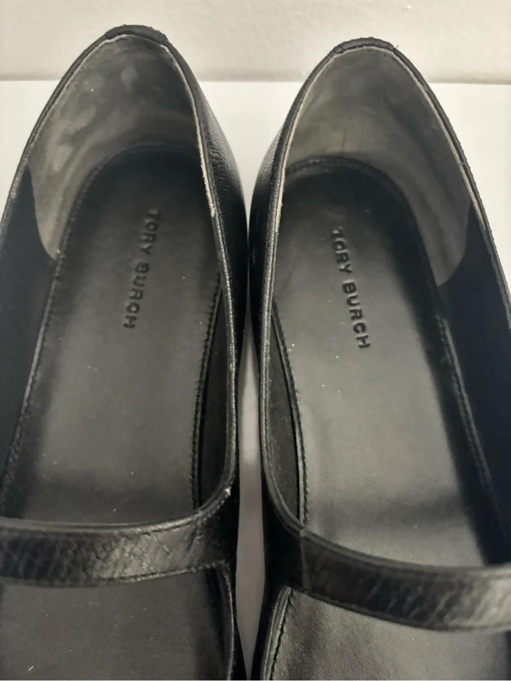 Tory Burch Black Leather Mary Jane Flats with Gold Buckle